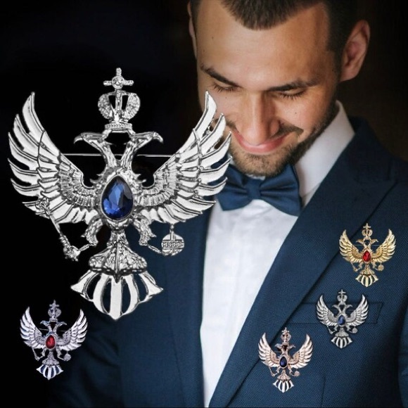 Crystal Eagle Brooches Crown Men's Suit Coat Badge Corsage Collar Pin - Picture 1 of 6